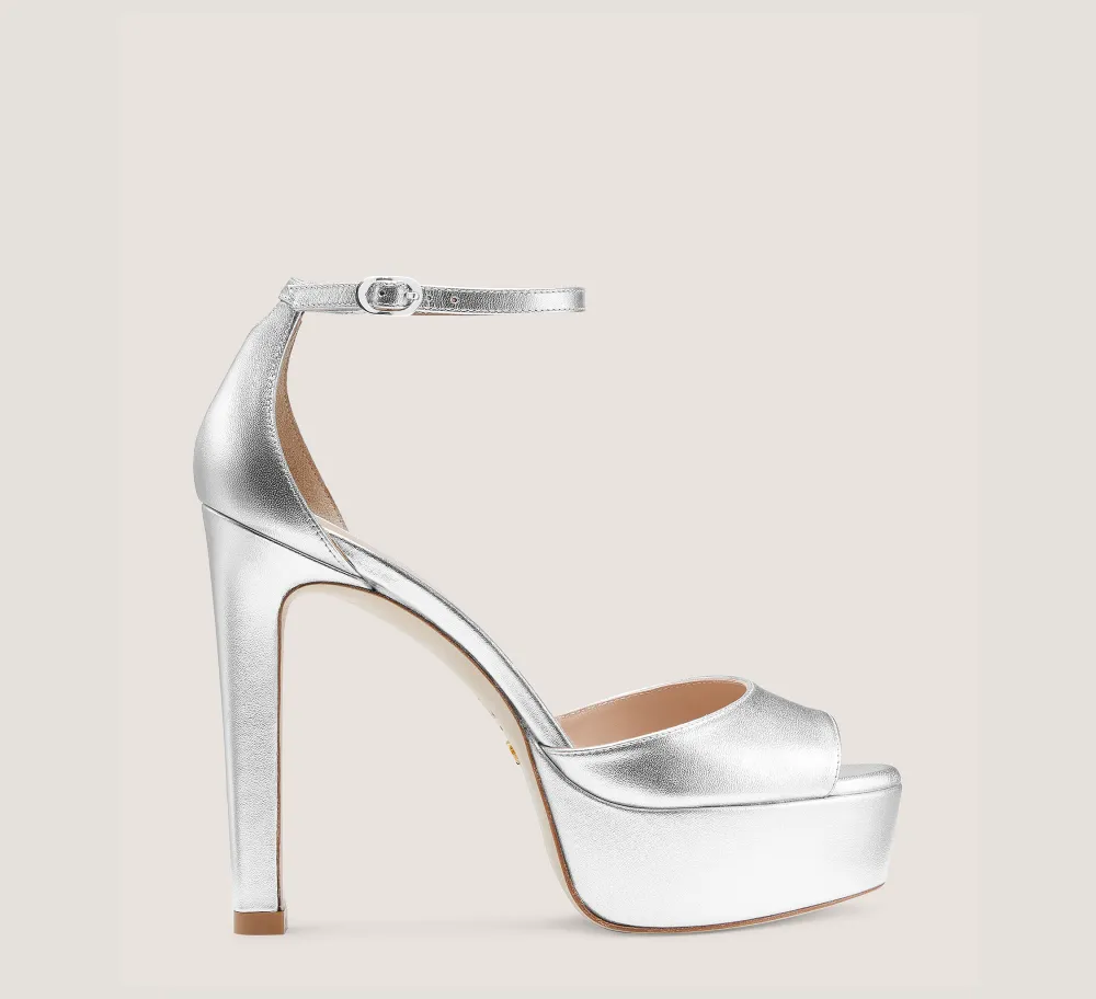 Stuart Weitzman High Heel Sandals|The Bridal Collection-CHANGE LOCATION Liquid Metallic Leather/Silver
