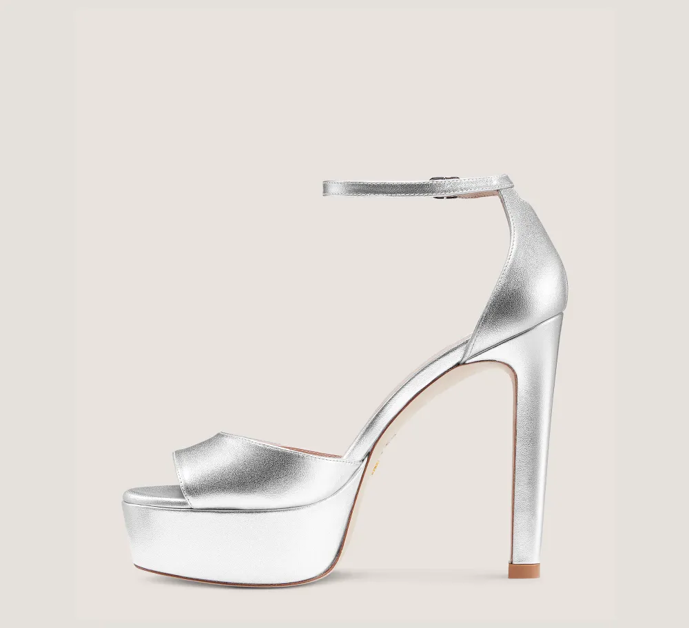 Stuart Weitzman High Heel Sandals|The Bridal Collection-CHANGE LOCATION Liquid Metallic Leather/Silver