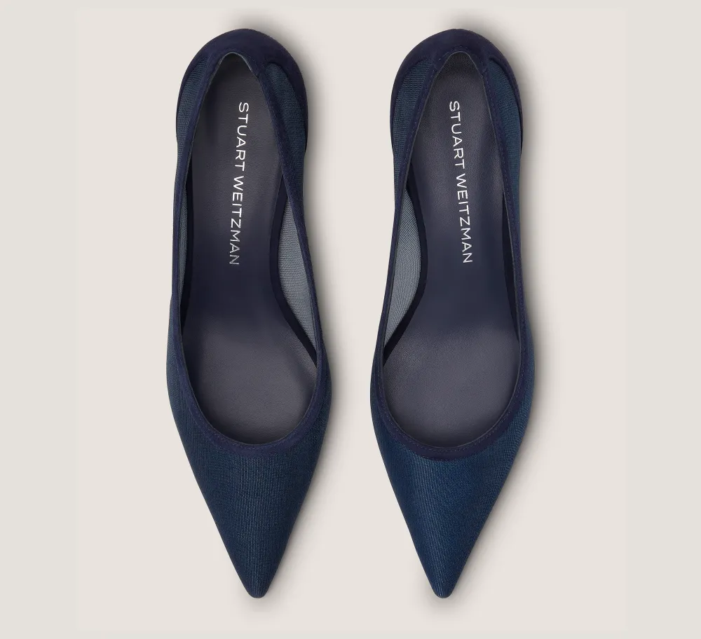 Stuart Weitzman The Occasion Edit|The SW Extended Sizes Collection-CHANGE LOCATION Mesh & Suede/Navy Blue