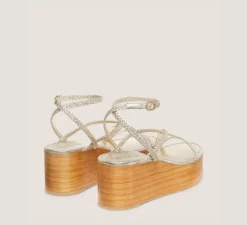 Stuart Weitzman Flat & Low Heel Sandals|Wedges & Espadrilles-CHANGE LOCATION Metallic woven leather & wood/Light Gold & sand