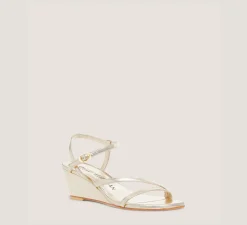 Stuart Weitzman Mid Heel Sandals|Wedges & Espadrilles-CHANGE LOCATION Liquid Metallic Leather/Light Gold