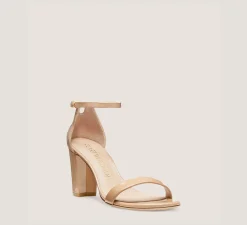 Stuart Weitzman The SW Extended Sizes Collection|Sandals-CHANGE LOCATION Patent leather/Adobe Beige