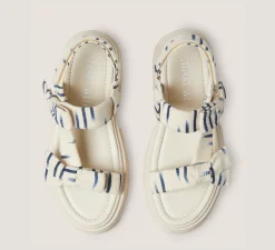 Stuart Weitzman The SW Extended Sizes Collection|Sandals-CHANGE LOCATION Ikat woven jacquard fabric/Natural & indigo