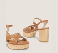Stuart Weitzman Mid Heel Sandals|Trending: Block Heels-CHANGE LOCATION Lacquered nappa leather & wood/Tan & Sand