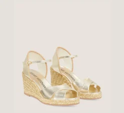 Stuart Weitzman Mid Heel Sandals|Wedges & Espadrilles-CHANGE LOCATION Liquid metallic leather & jute/Light Gold