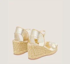 Stuart Weitzman Mid Heel Sandals|Wedges & Espadrilles-CHANGE LOCATION Liquid metallic leather & jute/Light Gold