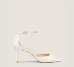 Stuart Weitzman Mid Heel Sandals|The Bridal Collection-CHANGE LOCATION Satin & Pearls/Cream