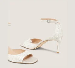 Stuart Weitzman Mid Heel Sandals|The Bridal Collection-CHANGE LOCATION Satin & Pearls/Cream