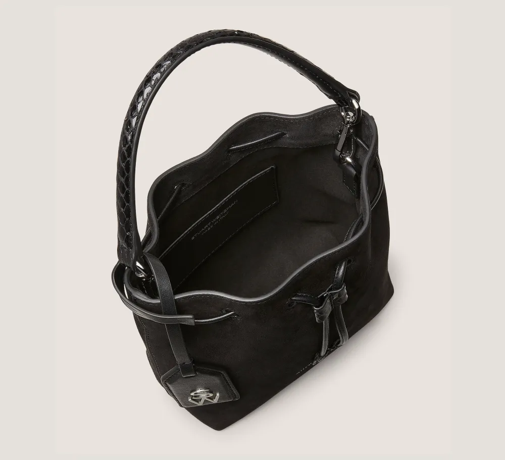 Stuart Weitzman HANDBAGS-CHANGE LOCATION Textured Suede & Snake/Black