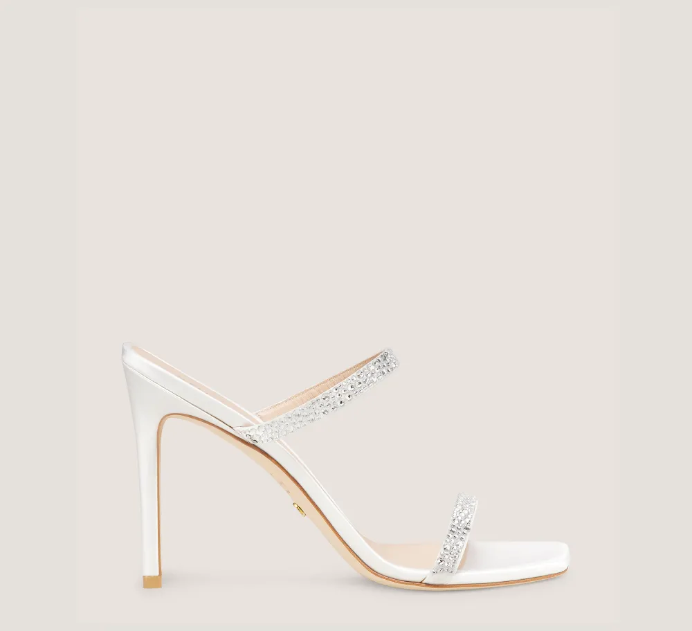 Stuart Weitzman High Heel Sandals|The Bridal Collection-CHANGE LOCATION Satin & crystal/White & Clear