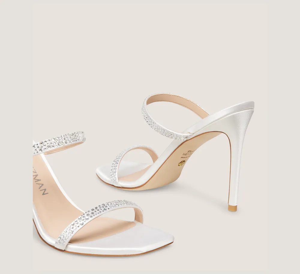 Stuart Weitzman High Heel Sandals|The Bridal Collection-CHANGE LOCATION Satin & crystal/White & Clear