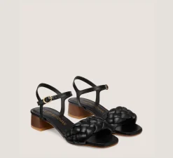 Stuart Weitzman Flat & Low Heel Sandals|Trending: Block Heels-CHANGE LOCATION Lacquered nappa leather & wood/Black & walnut