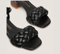 Stuart Weitzman Flat & Low Heel Sandals|Trending: Block Heels-CHANGE LOCATION Lacquered nappa leather & wood/Black & walnut