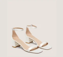 Stuart Weitzman Mid Heel Sandals|Trending: Block Heels-CHANGE LOCATION Satin/White