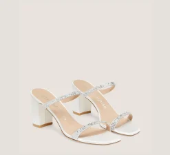 Stuart Weitzman Mid Heel Sandals|Trending: Block Heels-CHANGE LOCATION Satin/White