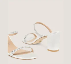 Stuart Weitzman Mid Heel Sandals|Trending: Block Heels-CHANGE LOCATION Satin/White