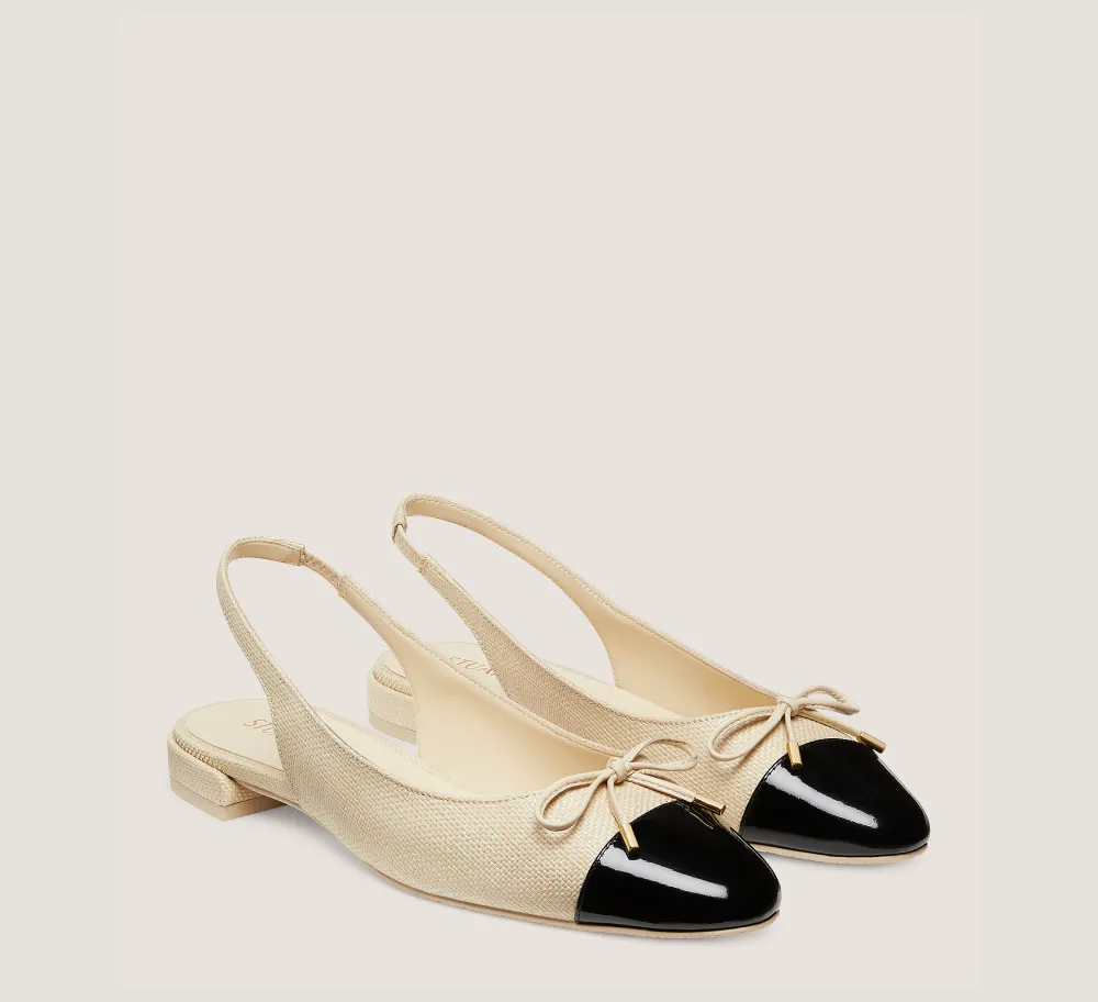 Stuart Weitzman The SW Exclusives Collection|Flats & Loafers-CHANGE LOCATION Woven linen & patent leather/Natural & black