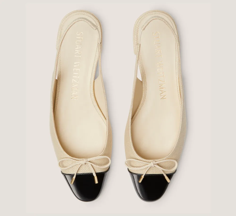 Stuart Weitzman The SW Exclusives Collection|Flats & Loafers-CHANGE LOCATION Woven linen & patent leather/Natural & black