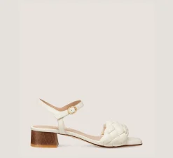 Stuart Weitzman Flat & Low Heel Sandals|Trending: Block Heels-CHANGE LOCATION Lacquered nappa leather & wood/Seashell & walnut