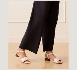 Stuart Weitzman Flat & Low Heel Sandals|Trending: Block Heels-CHANGE LOCATION Lacquered nappa leather & wood/Seashell & walnut