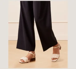 Stuart Weitzman Flat & Low Heel Sandals|Trending: Block Heels-CHANGE LOCATION Lacquered nappa leather & wood/Seashell & walnut