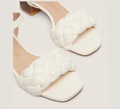 Stuart Weitzman Flat & Low Heel Sandals|Trending: Block Heels-CHANGE LOCATION Lacquered nappa leather & wood/Seashell & walnut