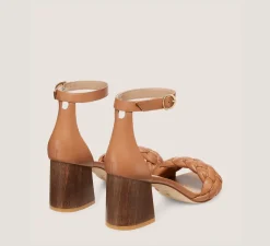 Stuart Weitzman Mid Heel Sandals|Trending: Block Heels-CHANGE LOCATION Lacquered nappa leather & wood/Tan & walnut