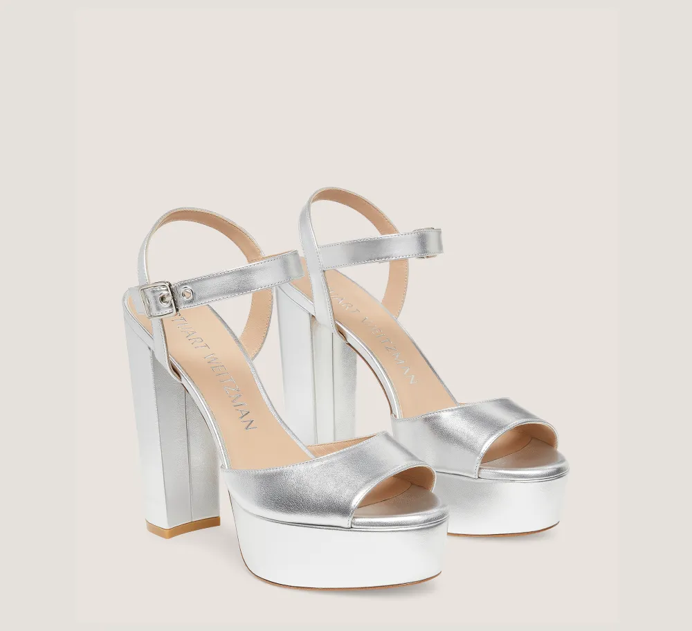 Stuart Weitzman High Heel Sandals|The Bridal Collection-CHANGE LOCATION Liquid Metallic Leather/Silver