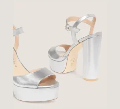 Stuart Weitzman High Heel Sandals|The Bridal Collection-CHANGE LOCATION Liquid Metallic Leather/Silver