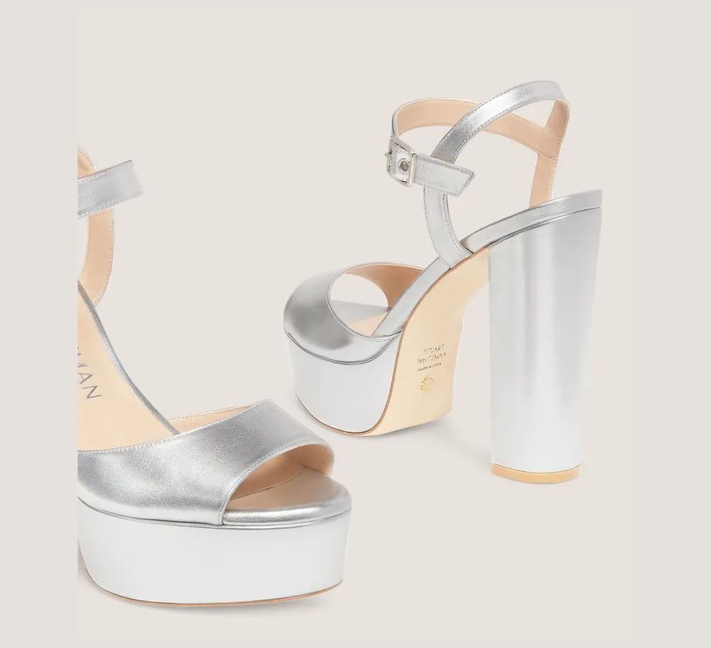 Stuart Weitzman High Heel Sandals|The Bridal Collection-CHANGE LOCATION Liquid Metallic Leather/Silver