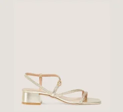 Stuart Weitzman Flat & Low Heel Sandals|Trending: Block Heels-CHANGE LOCATION Metallic woven leather/Light Gold