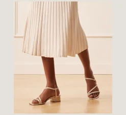 Stuart Weitzman Flat & Low Heel Sandals|Trending: Block Heels-CHANGE LOCATION Metallic woven leather/Light Gold