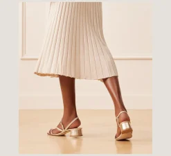 Stuart Weitzman Flat & Low Heel Sandals|Trending: Block Heels-CHANGE LOCATION Metallic woven leather/Light Gold