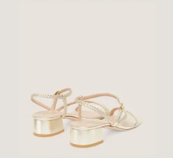 Stuart Weitzman Flat & Low Heel Sandals|Trending: Block Heels-CHANGE LOCATION Metallic woven leather/Light Gold