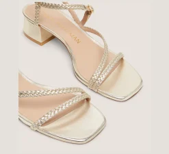 Stuart Weitzman Flat & Low Heel Sandals|Trending: Block Heels-CHANGE LOCATION Metallic woven leather/Light Gold