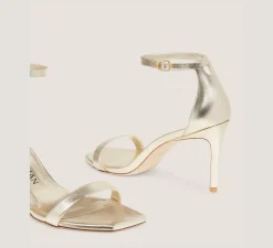 Stuart Weitzman The Nudist Collection|High Heel Sandals-CHANGE LOCATION Liquid Metallic Leather/Light Gold