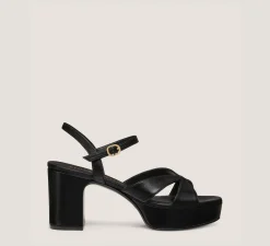 Stuart Weitzman Mid Heel Sandals|Trending: Block Heels-CHANGE LOCATION Lacquered Nappa Leather/Black
