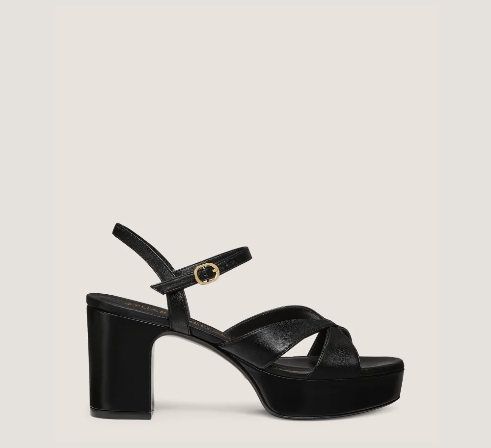 Stuart Weitzman Mid Heel Sandals|Trending: Block Heels-CHANGE LOCATION Lacquered Nappa Leather/Black
