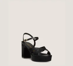 Stuart Weitzman Mid Heel Sandals|Trending: Block Heels-CHANGE LOCATION Lacquered Nappa Leather/Black