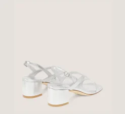 Stuart Weitzman Mid Heel Sandals|Trending: Block Heels-CHANGE LOCATION Liquid Metallic Leather/Silver