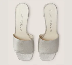 Stuart Weitzman Flat & Low Heel Sandals|Trending: Block Heels-CHANGE LOCATION Metallic Linen/Silver