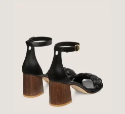 Stuart Weitzman Mid Heel Sandals|Trending: Block Heels-CHANGE LOCATION Lacquered nappa leather & wood/Black & walnut