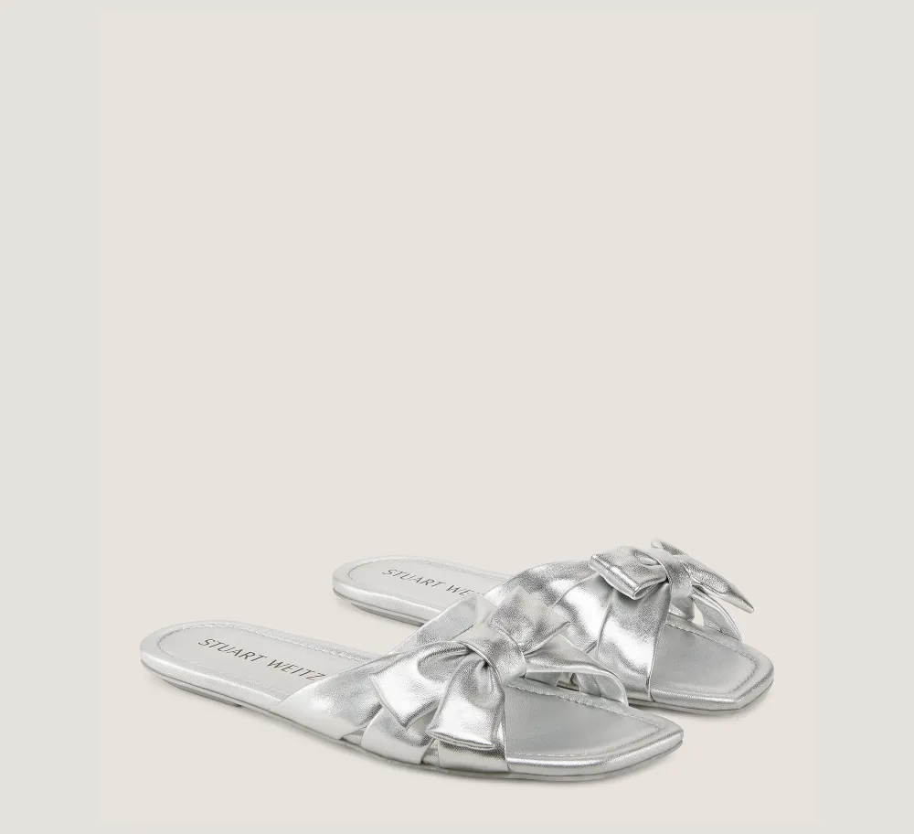 Stuart Weitzman Flat & Low Heel Sandals|Sandals-CHANGE LOCATION Liquid Metallic Leather/Silver