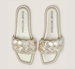 Stuart Weitzman Flat & Low Heel Sandals|Sandals-CHANGE LOCATION Liquid Metallic Leather/Light Gold