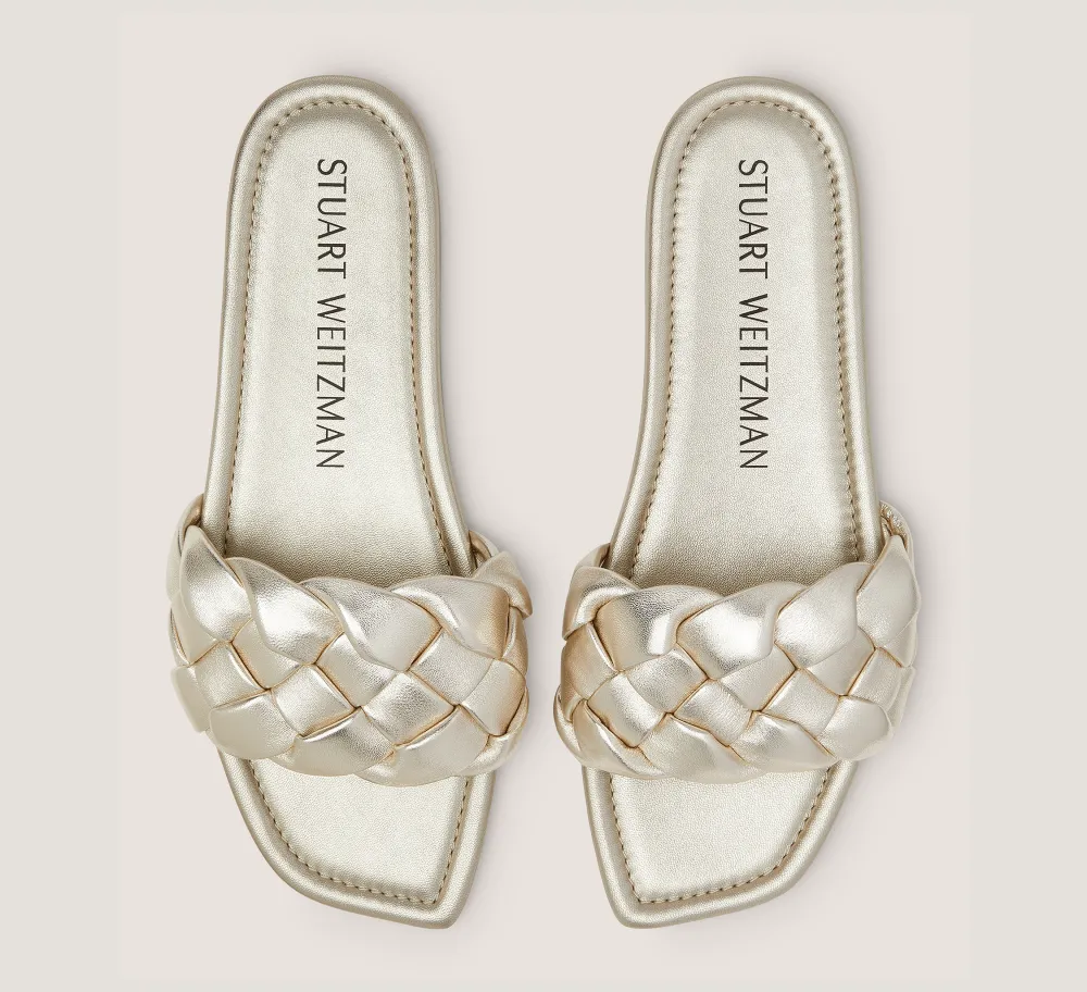 Stuart Weitzman Flat & Low Heel Sandals|Sandals-CHANGE LOCATION Liquid Metallic Leather/Light Gold